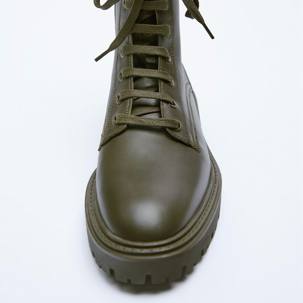 Zara green LEATHER LACE-UP FLAT
ANKLE BOOTS - Picture 6 of 12